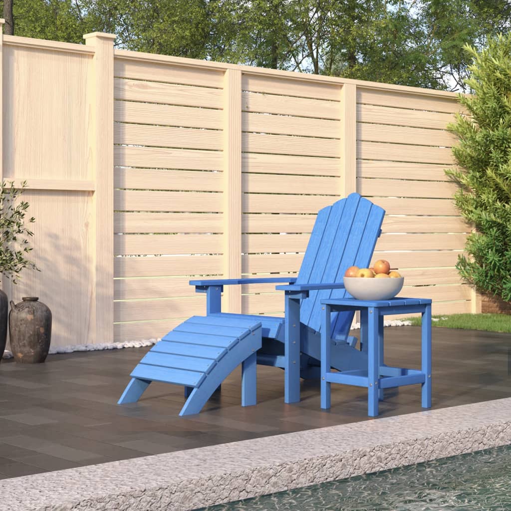 vidaXL Krzesło Adirondack z podnóżkiem i stolikiem, HDPE, niebieskie