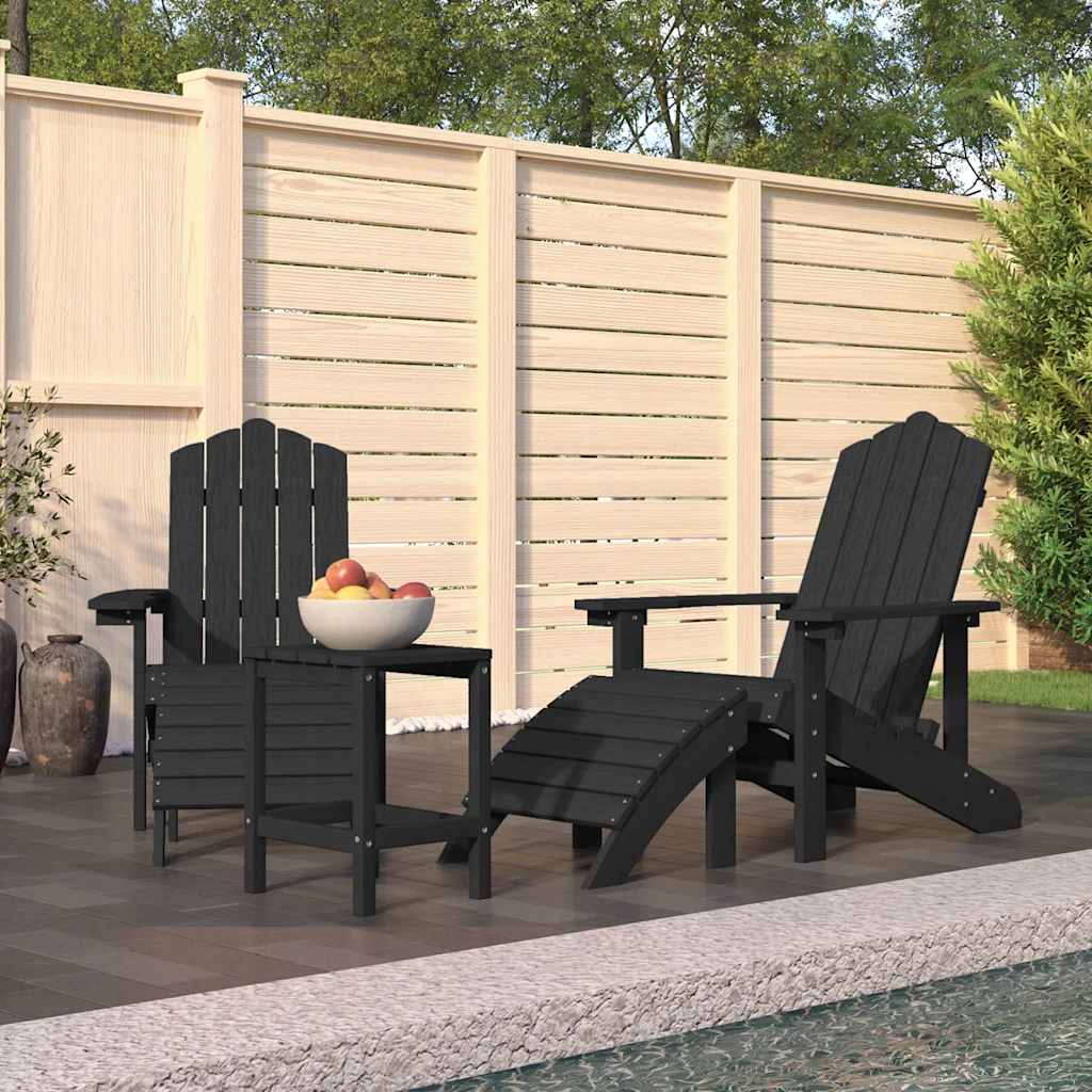 vidaXL Krzesła Adirondack z podnóżkami i stolikiem, HDPE, antracytowe