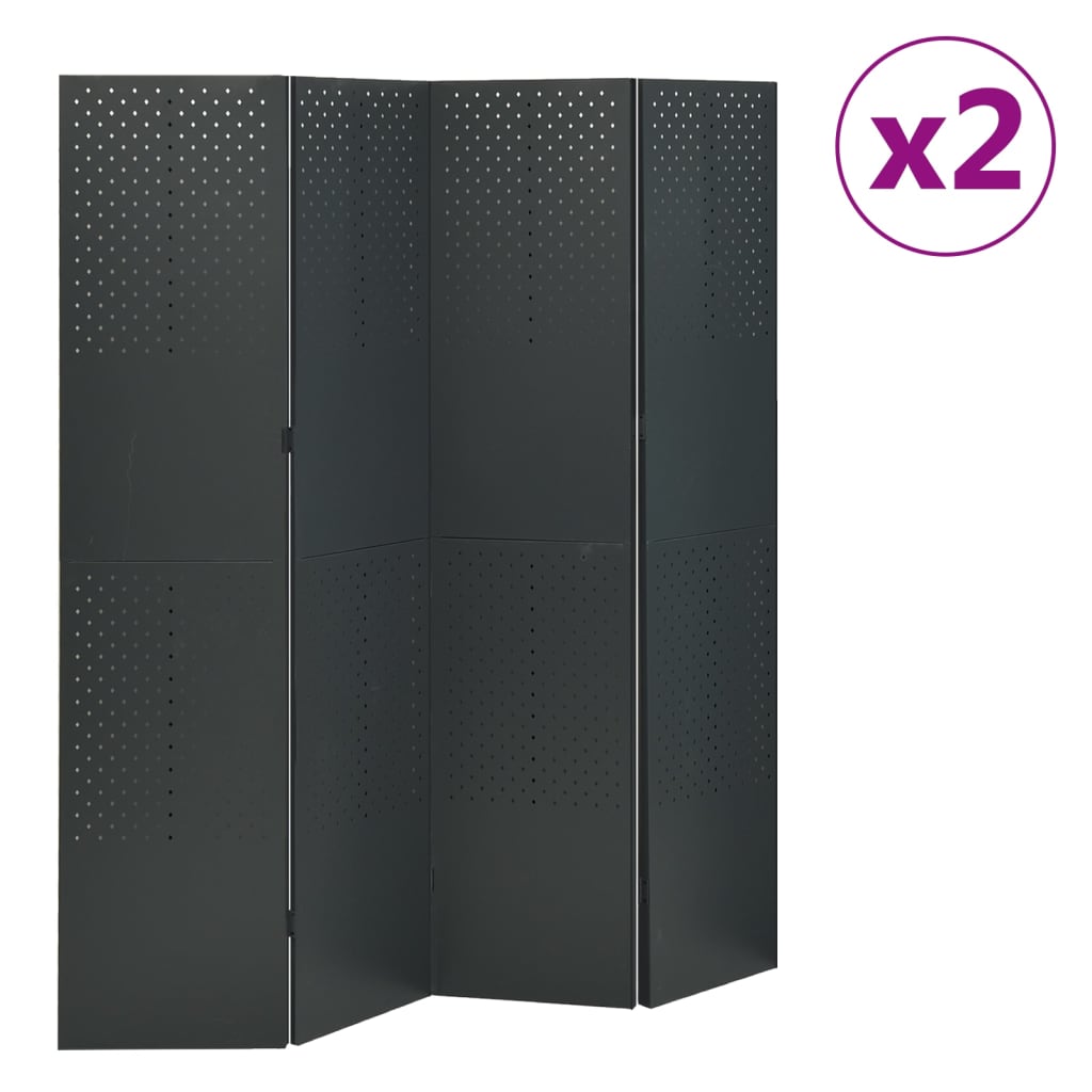 vidaXL Parawany 4-panelowe, 2 szt., antracytowe, 160x180 cm, stalowe