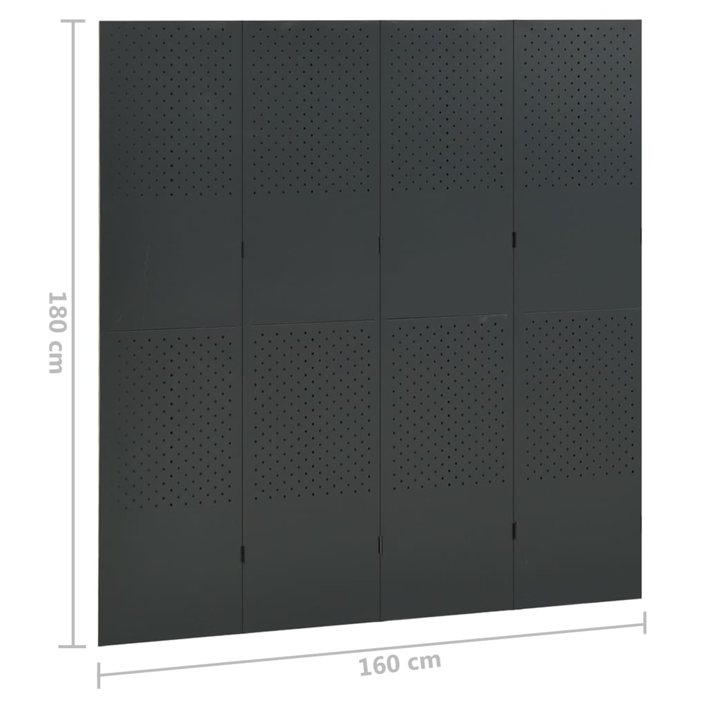 vidaXL Parawany 4-panelowe, 2 szt., antracytowe, 160x180 cm, stalowe