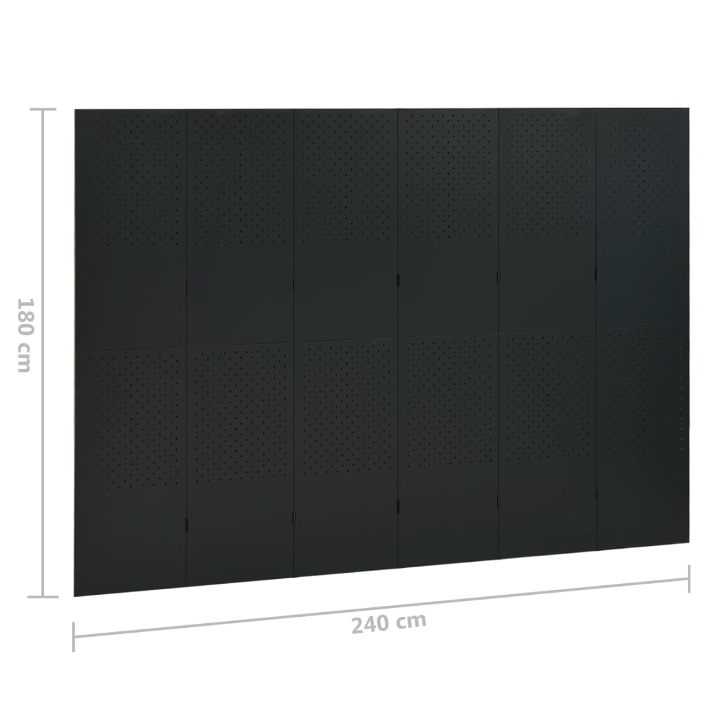 vidaXL Parawany 6-panelowe, 2 szt., czarne, 240x180 cm, stalowe