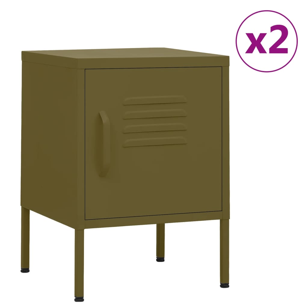 vidaXL Szafki nocne, 2 szt., oliwkowe, 35x35x51 cm, stalowe