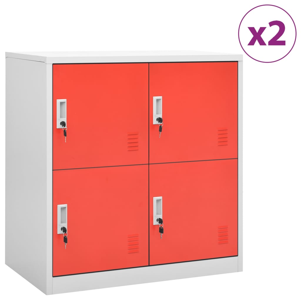 vidaXL Szafki zamykane, 2 szt., jasnoszaro-czerwone, 90x45x92,5 cm