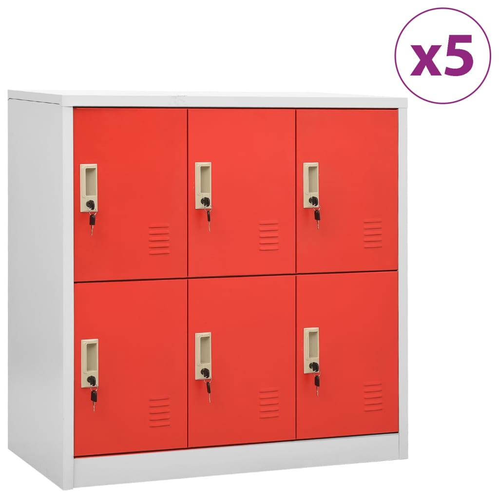 vidaXL Szafki zamykane, 5 szt., jasnoszaro-czerwone, 90x45x92,5 cm