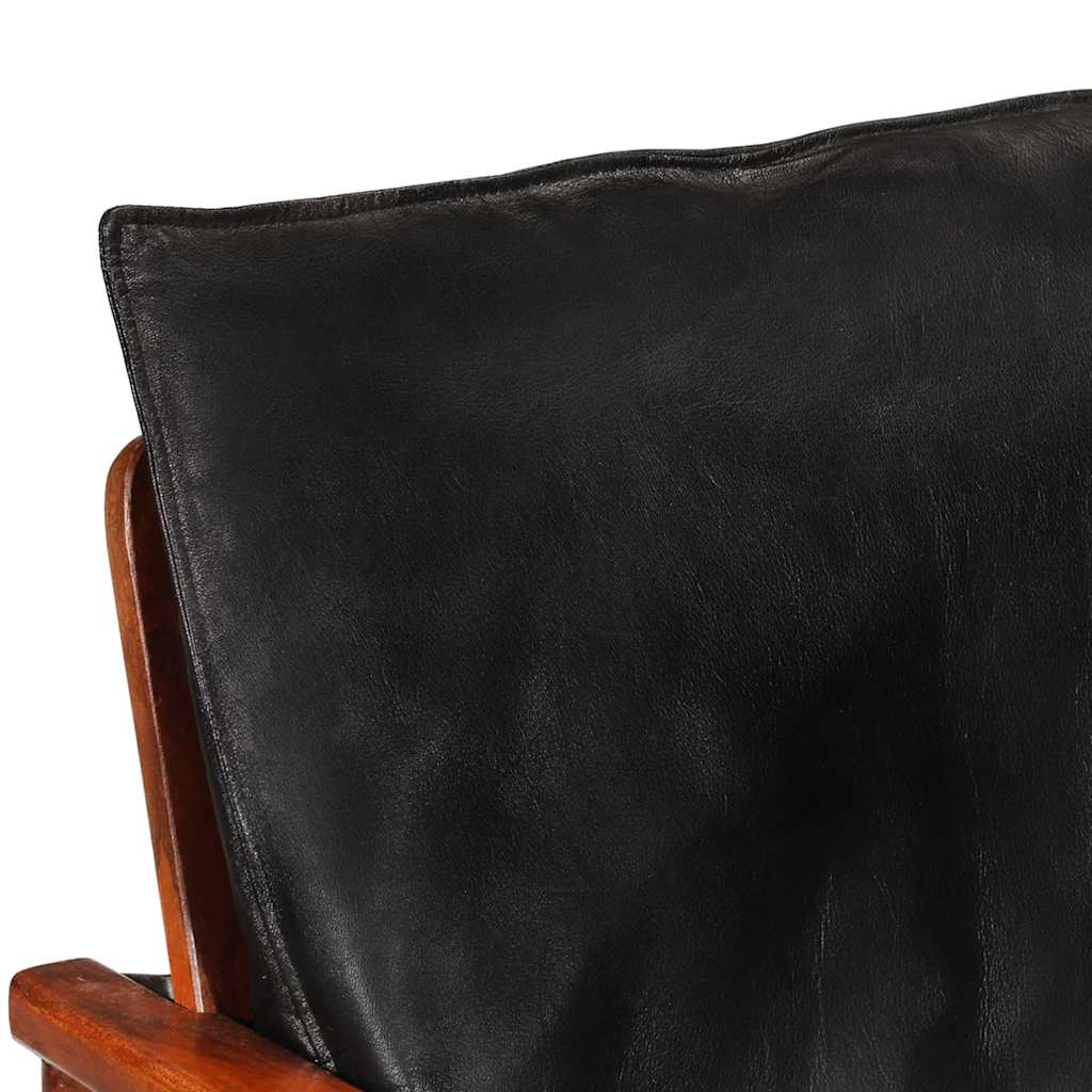 vidaXL Sofa 2-osobowa, czarna, naturalna skóra i lite drewno akacjowe