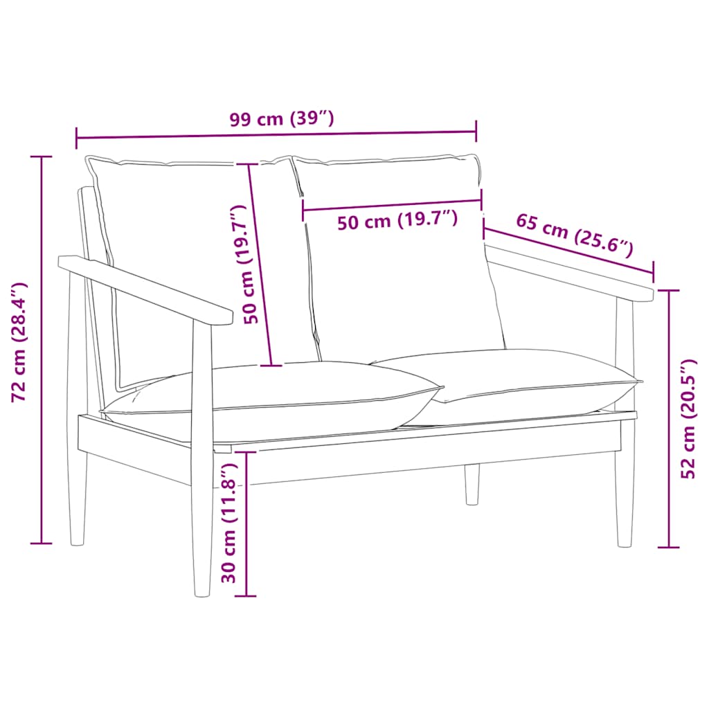 vidaXL Sofa 2-osobowa, czarna, naturalna skóra i lite drewno akacjowe