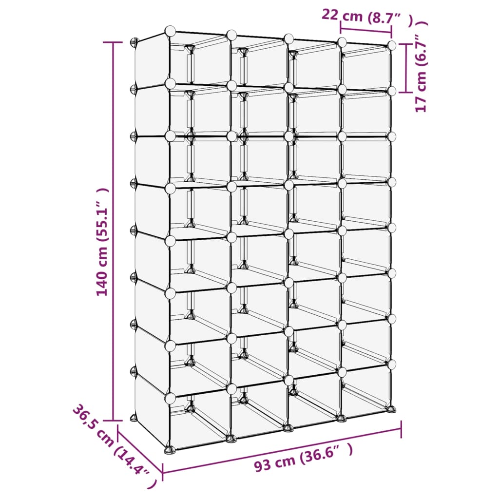 vidaXL Stojak na buty, przezroczysty, 93x36,5x140 cm, PP