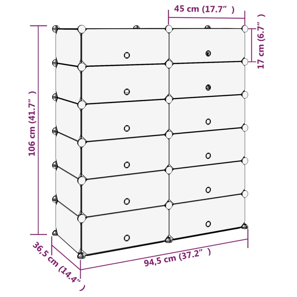 vidaXL Stojak na buty, przezroczysty, 94,5x36,5x106 cm, PP