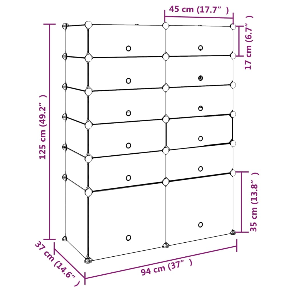 vidaXL Stojak na buty, czarny, 94x37x125 cm, PP