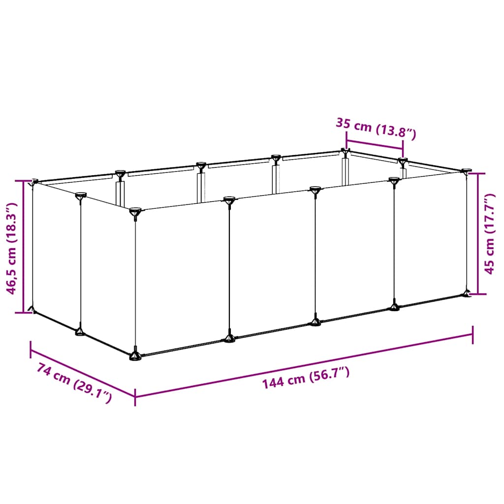 vidaXL Klatka dla małych zwierząt, czarna, 144x74x46,5 cm, PP i stal