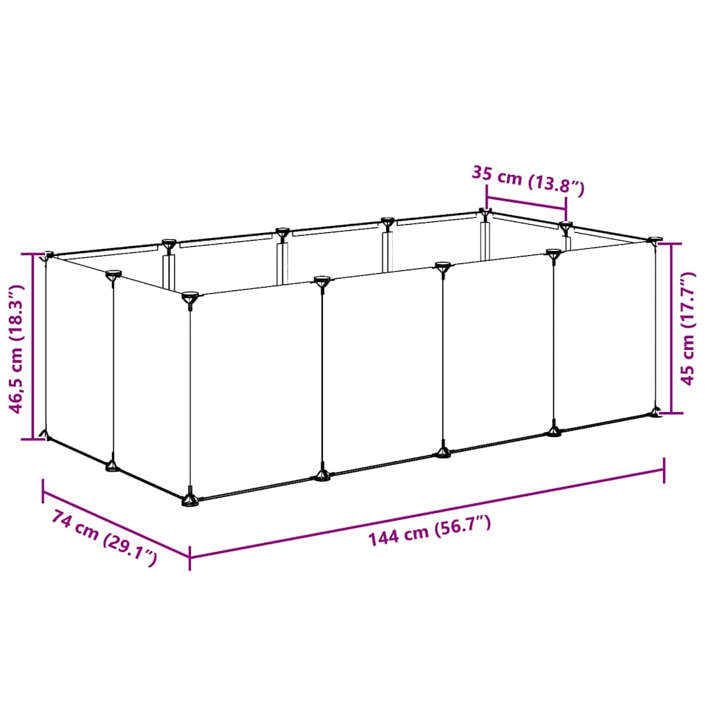 vidaXL Klatka dla małych zwierząt, bezbarwna, 144x74x46,5 cm PP i stal