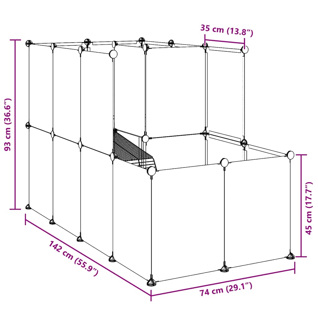 vidaXL Klatka dla małych zwierząt, czarna, 142x74x93 cm, PP i stal