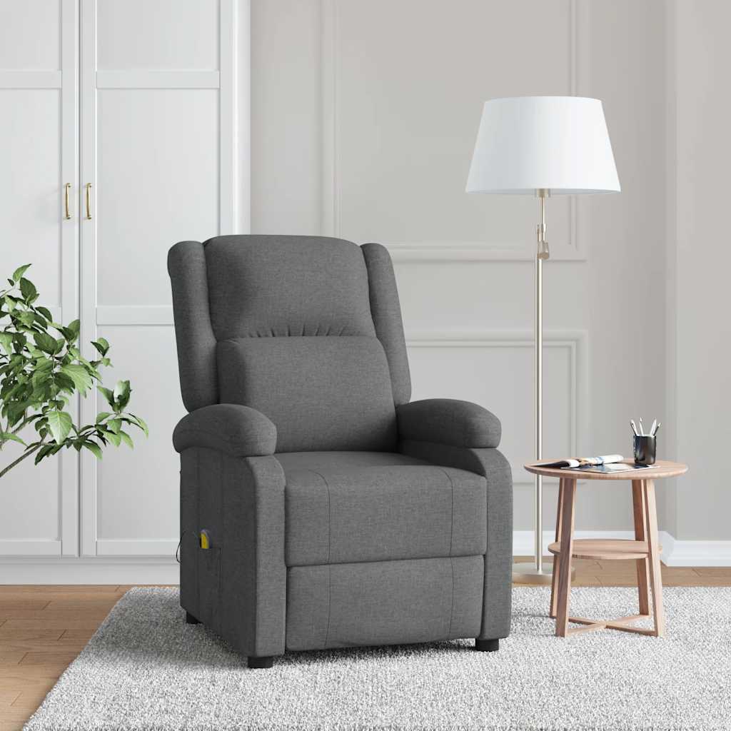 vidaXL Fotel z masażem, ciemnoszary, tkanina