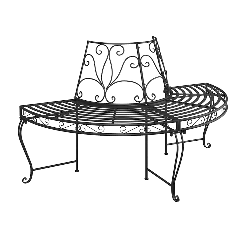 vidaXL Półokrągłe ławki pod drzewo, 2 szt., Ø160 cm, czarne, stalowe