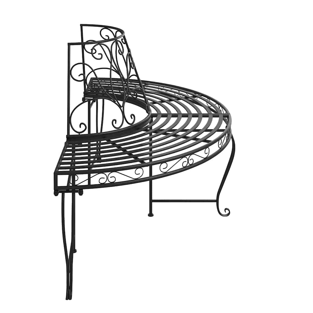 vidaXL Półokrągłe ławki pod drzewo, 2 szt., Ø160 cm, czarne, stalowe
