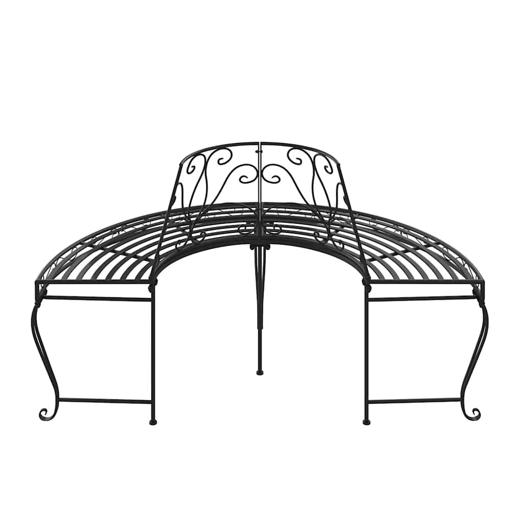 vidaXL Półokrągłe ławki pod drzewo, 2 szt., Ø160 cm, czarne, stalowe