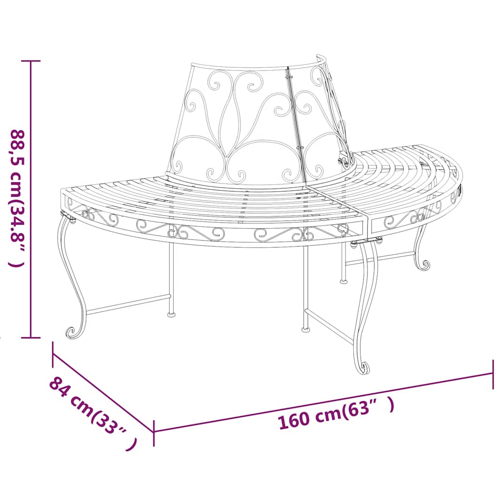 vidaXL Półokrągłe ławki pod drzewo, 2 szt., Ø160 cm, czarne, stalowe