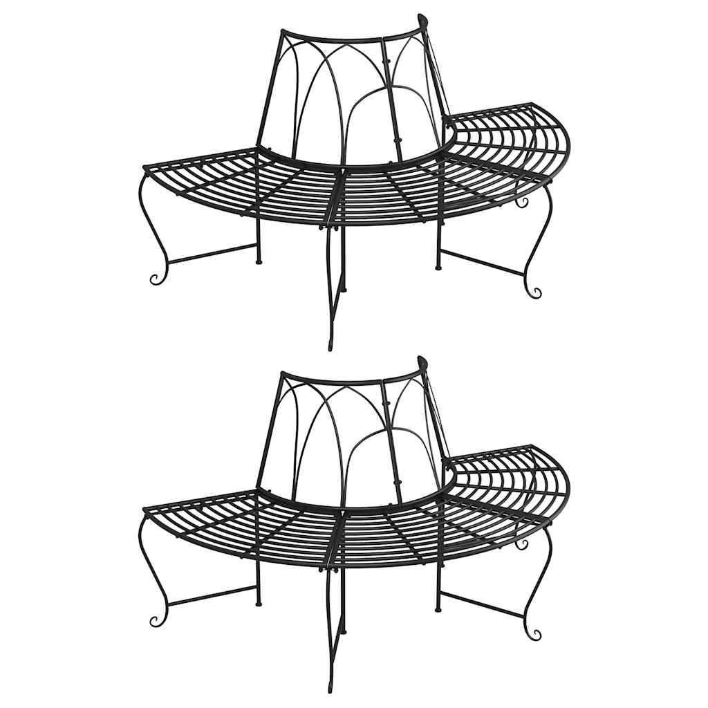 vidaXL Półokrągłe ławki pod drzewo, 2 szt., Ø159 cm, czarne, stalowe