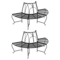 vidaXL Półokrągłe ławki pod drzewo, 2 szt., Ø159 cm, czarne, stalowe
