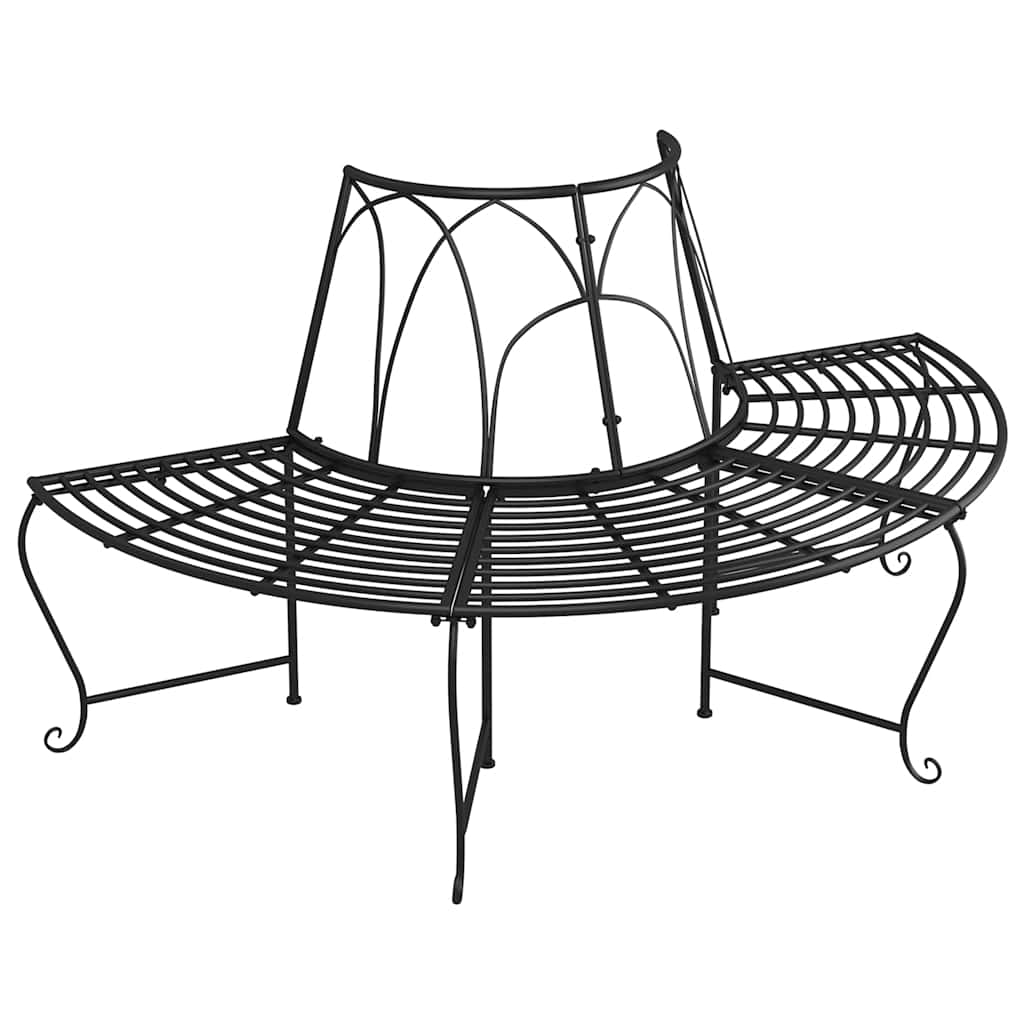 vidaXL Półokrągłe ławki pod drzewo, 2 szt., Ø159 cm, czarne, stalowe