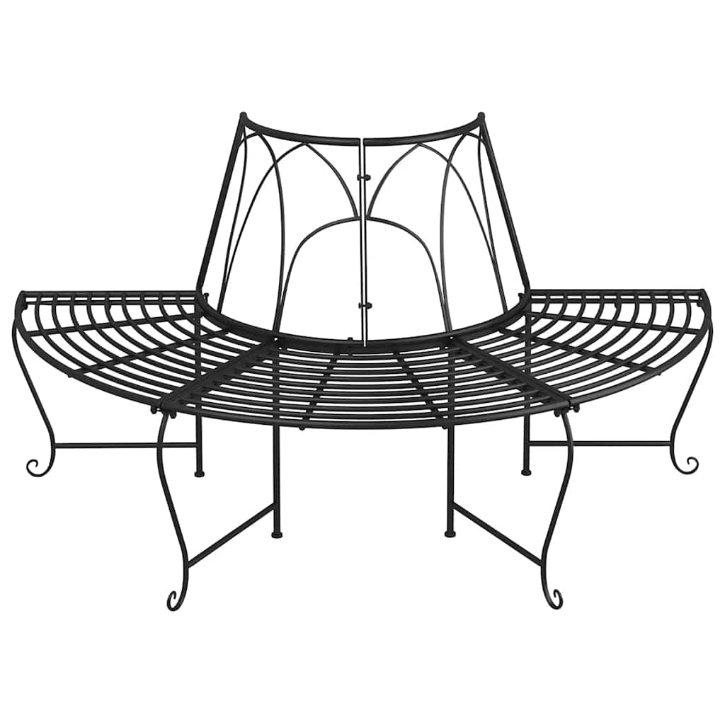 vidaXL Półokrągłe ławki pod drzewo, 2 szt., Ø159 cm, czarne, stalowe