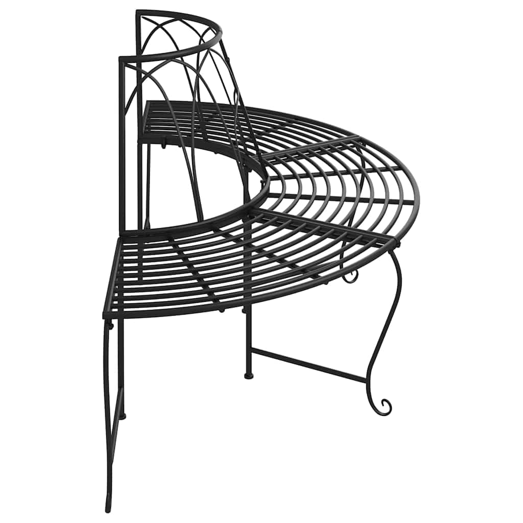 vidaXL Półokrągłe ławki pod drzewo, 2 szt., Ø159 cm, czarne, stalowe