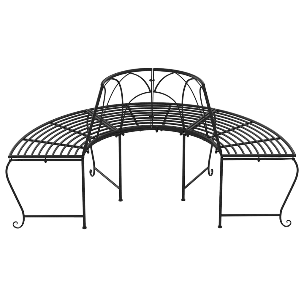 vidaXL Półokrągłe ławki pod drzewo, 2 szt., Ø159 cm, czarne, stalowe