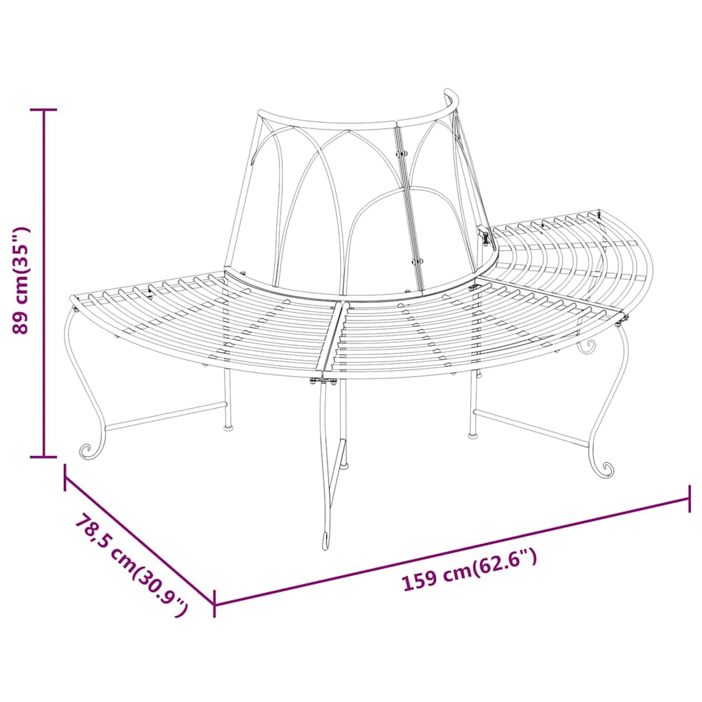 vidaXL Półokrągłe ławki pod drzewo, 2 szt., Ø159 cm, czarne, stalowe