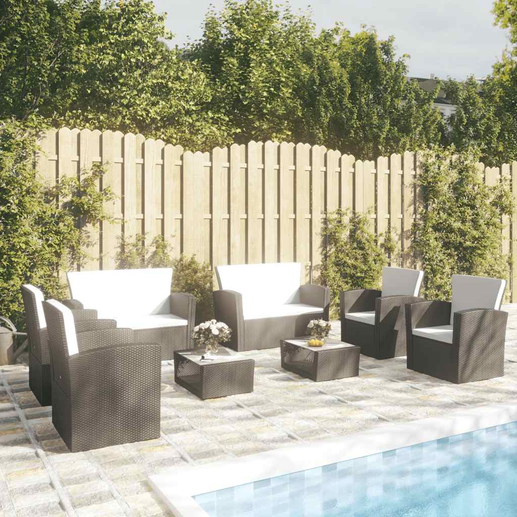 vidaXL 8-częściowy zestaw mebli do ogrodu, poduszki, rattan PE, czarny