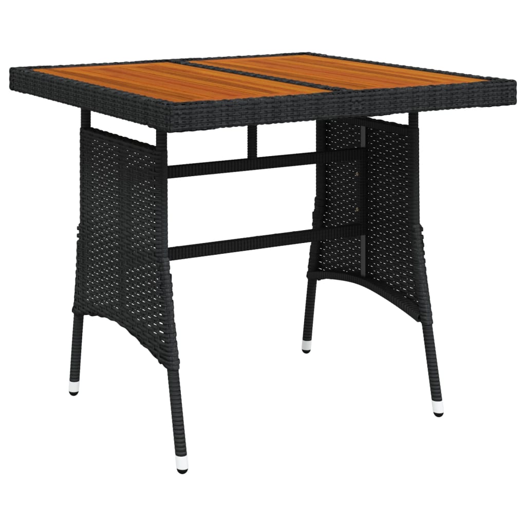vidaXL Stół ogrodowy, czarny, 70x70x72 cm, rattan PE i drewno akacjowe