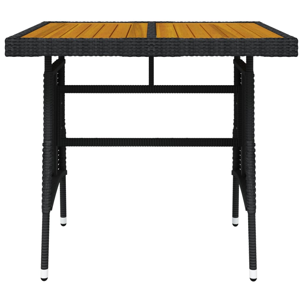 vidaXL Stół ogrodowy, czarny, 70x70x72 cm, rattan PE i drewno akacjowe