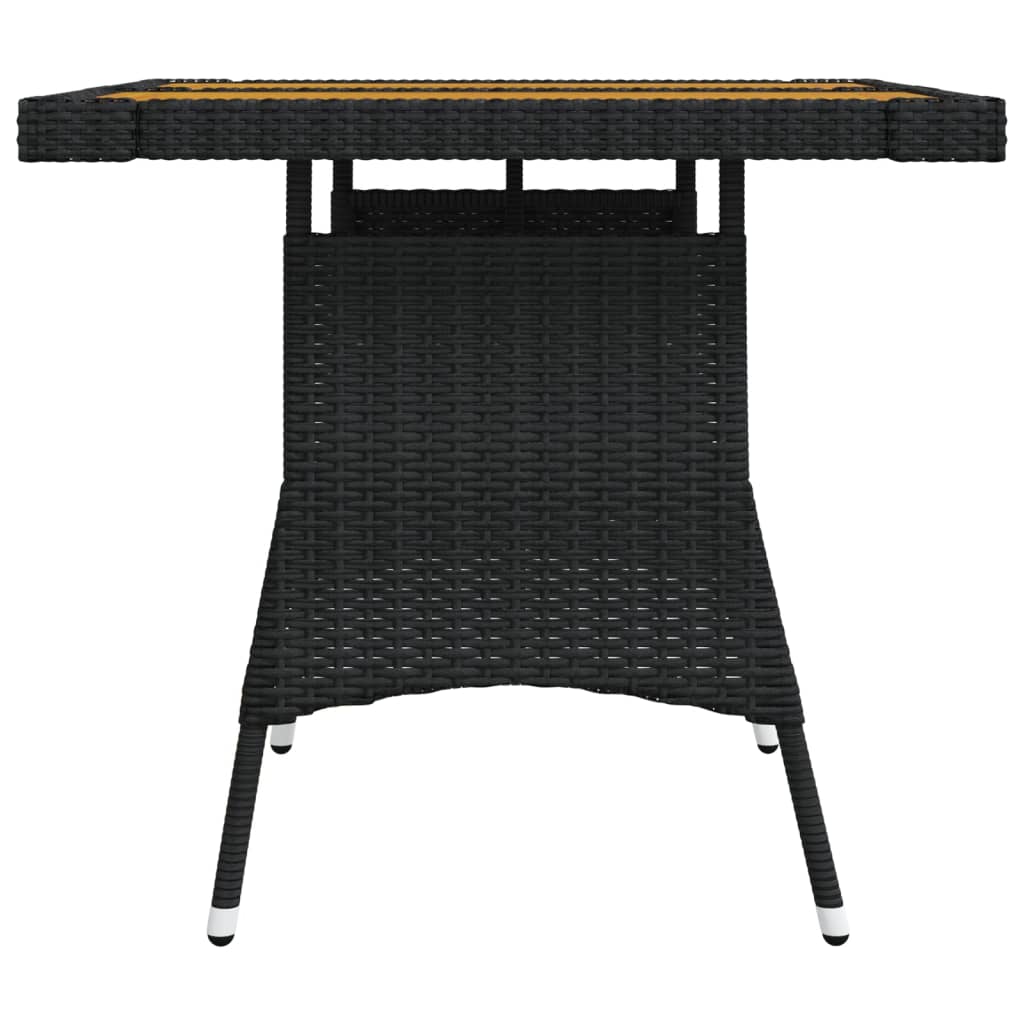 vidaXL Stół ogrodowy, czarny, 70x70x72 cm, rattan PE i drewno akacjowe