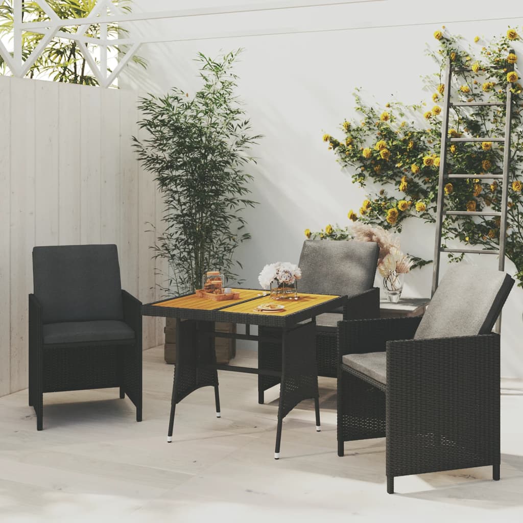 vidaXL Stół ogrodowy, czarny, 70x70x72 cm, rattan PE i drewno akacjowe