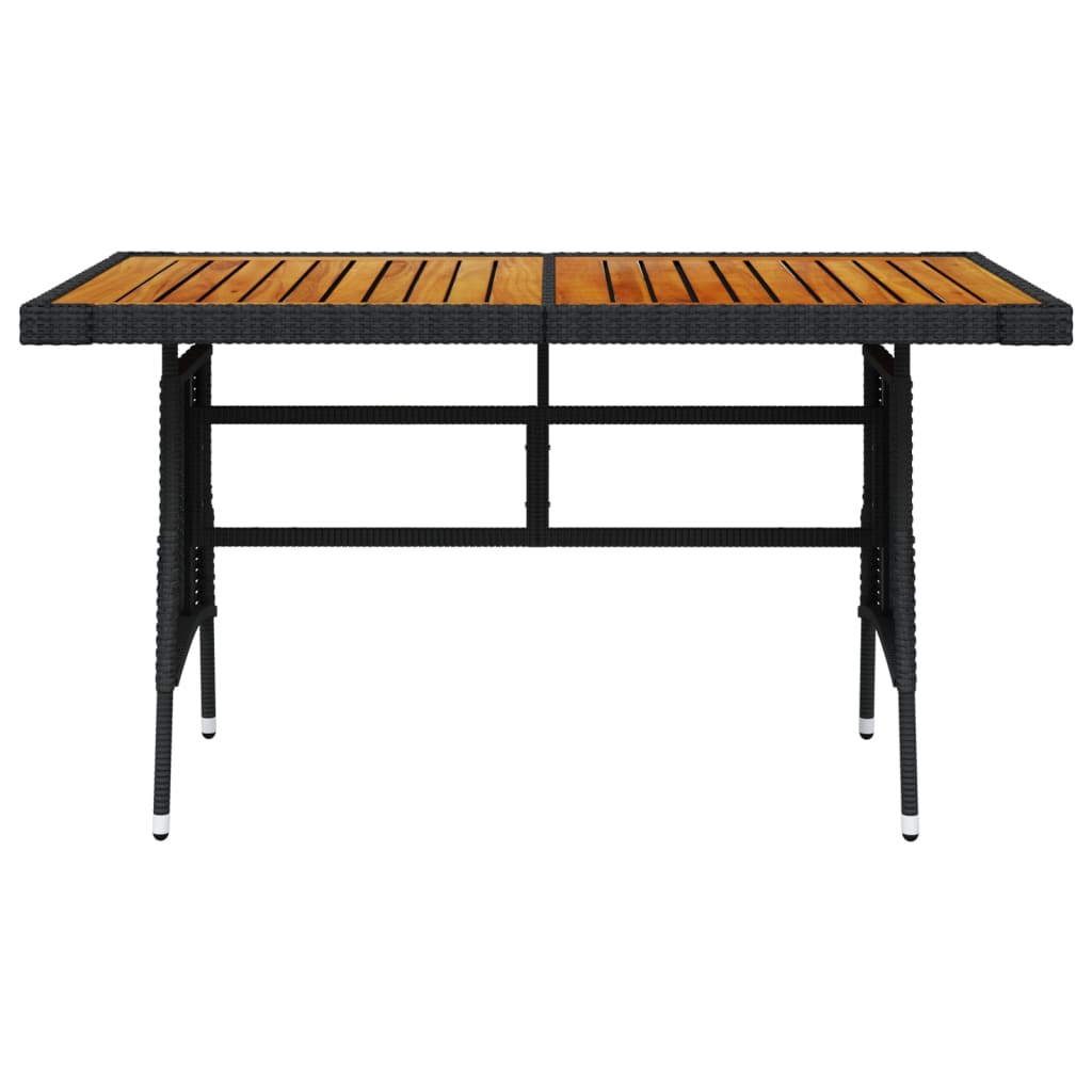 vidaXL Stół ogrodowy, czarny, 130x70x72cm, rattan PE i drewno akacjowe