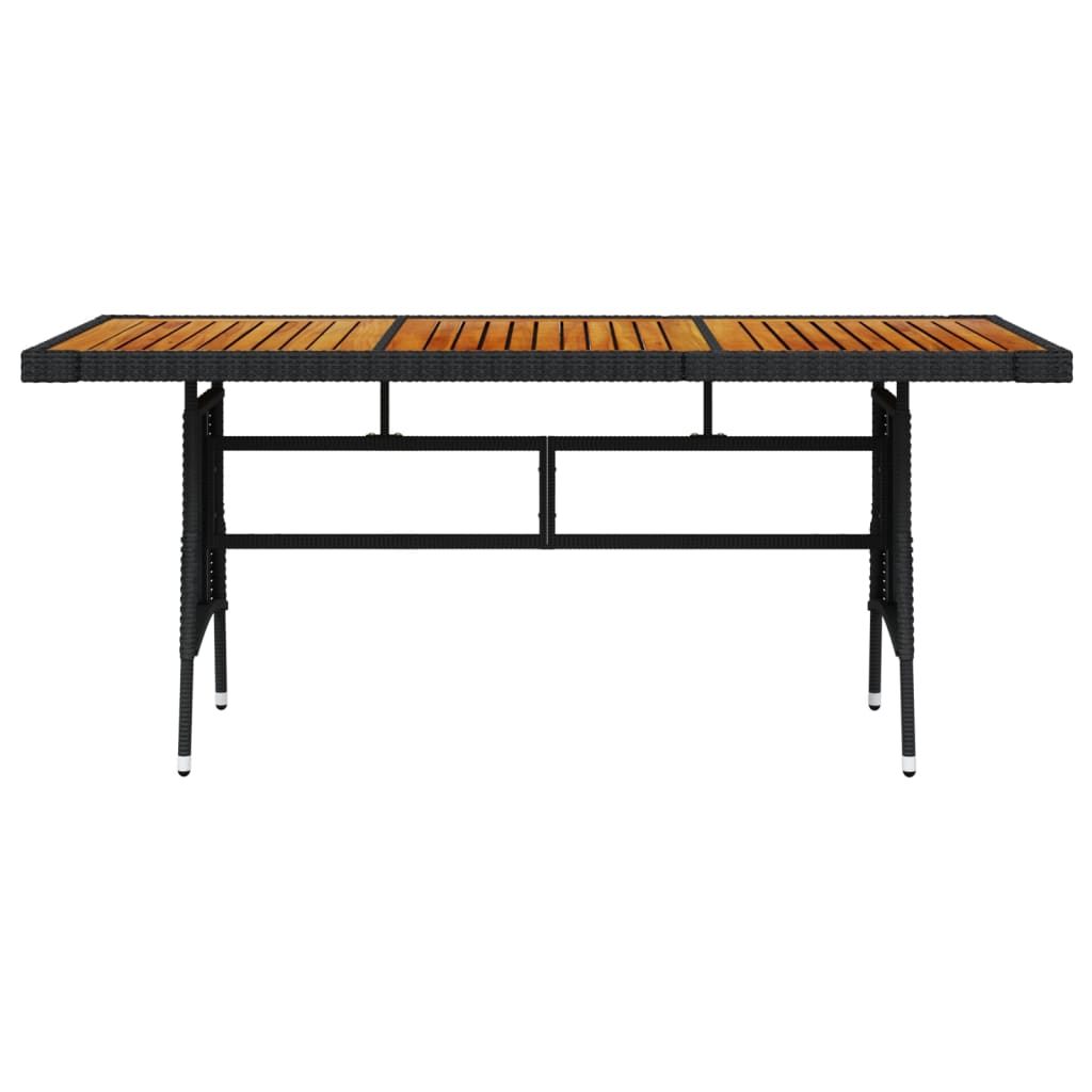 vidaXL Stół ogrodowy, czarny 160x70x72 cm, rattan PE i drewno akacjowe