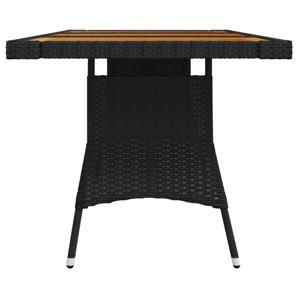 vidaXL Stół ogrodowy, czarny 160x70x72 cm, rattan PE i drewno akacjowe
