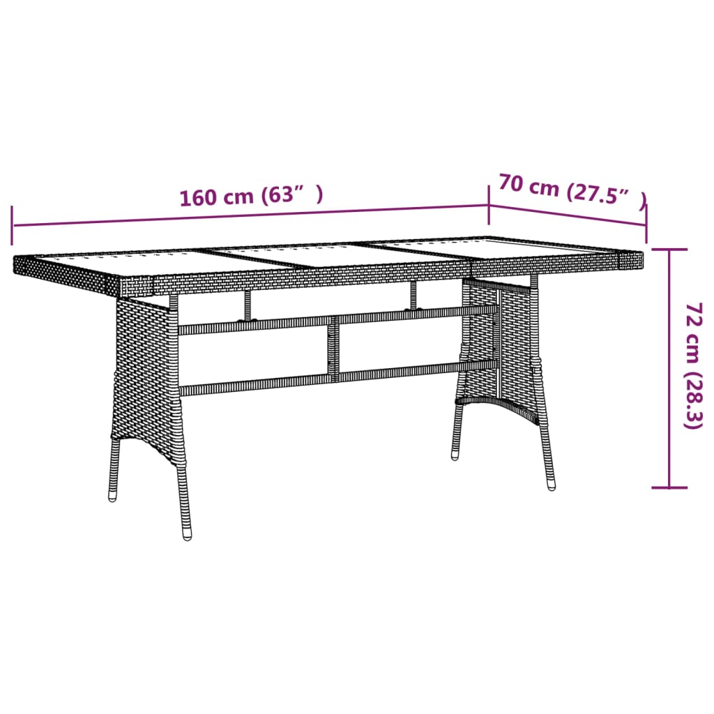 vidaXL Stół ogrodowy, czarny 160x70x72 cm, rattan PE i drewno akacjowe