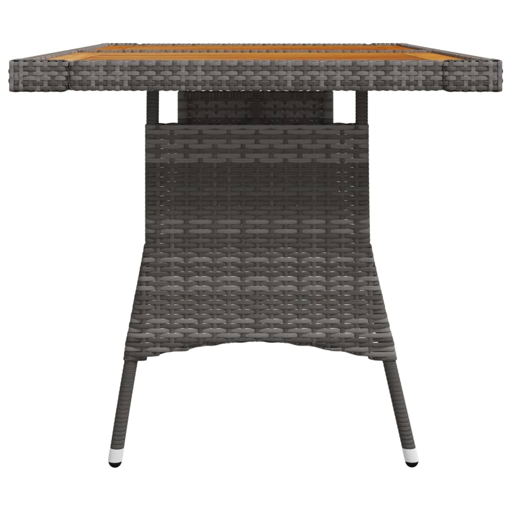 vidaXL Stół ogrodowy, szary, 130x70x72 cm, rattan PE i drewno akacjowe