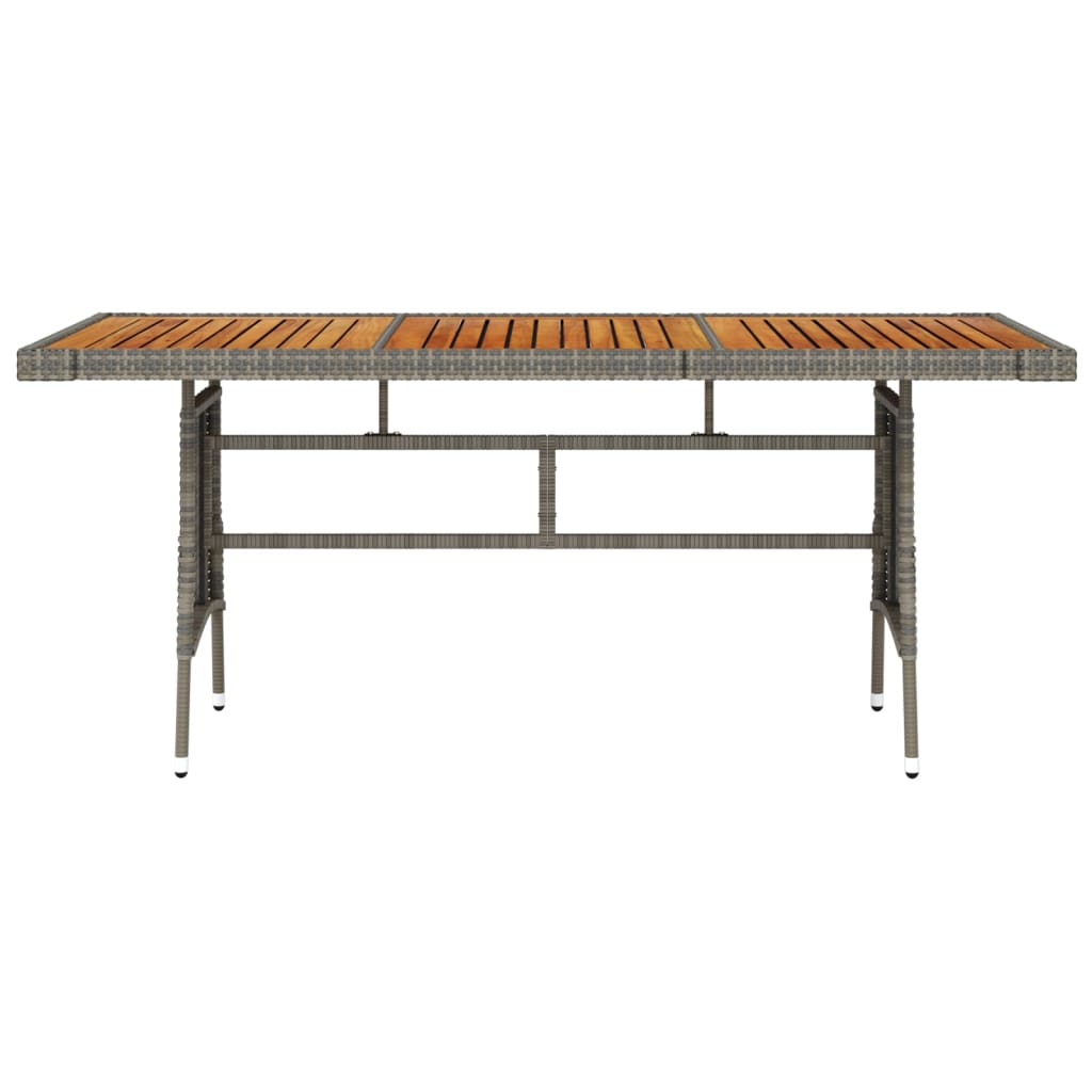 vidaXL Stół ogrodowy, szary, 160x70x72 cm, rattan PE i drewno akacjowe