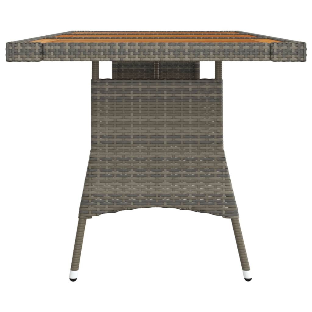 vidaXL Stół ogrodowy, szary, 160x70x72 cm, rattan PE i drewno akacjowe