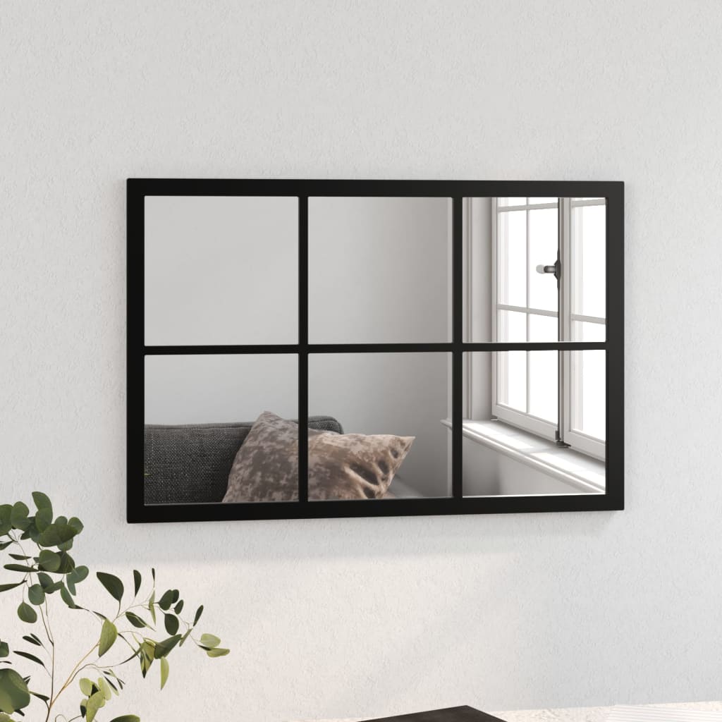 vidaXL Lustro ścienne, czarne, 60x40 cm, metalowe