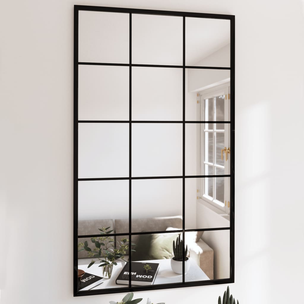 vidaXL Lustro ścienne, czarne, 100 x 60 cm, metal