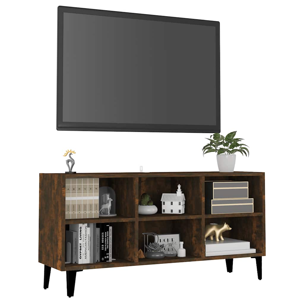 vidaXL Szafka TV, metalowe nóżki, przydymiony dąb, 103,5x30x50 cm