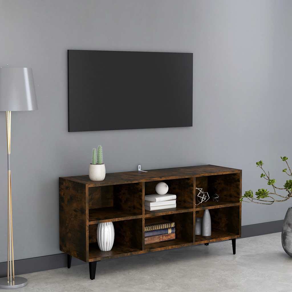 vidaXL Szafka TV, metalowe nóżki, przydymiony dąb, 103,5x30x50 cm