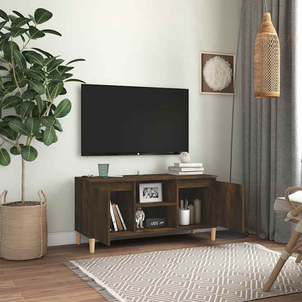 vidaXL Szafka TV, drewniane nóżki, przydymiony dąb, 103,5x35x50 cm