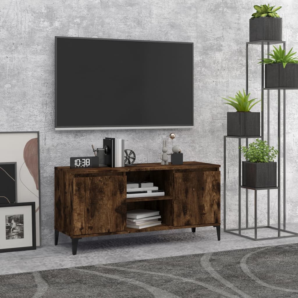 vidaXL Szafka pod TV, metalowe nóżki, przydymiony dąb, 103,5x35x50 cm