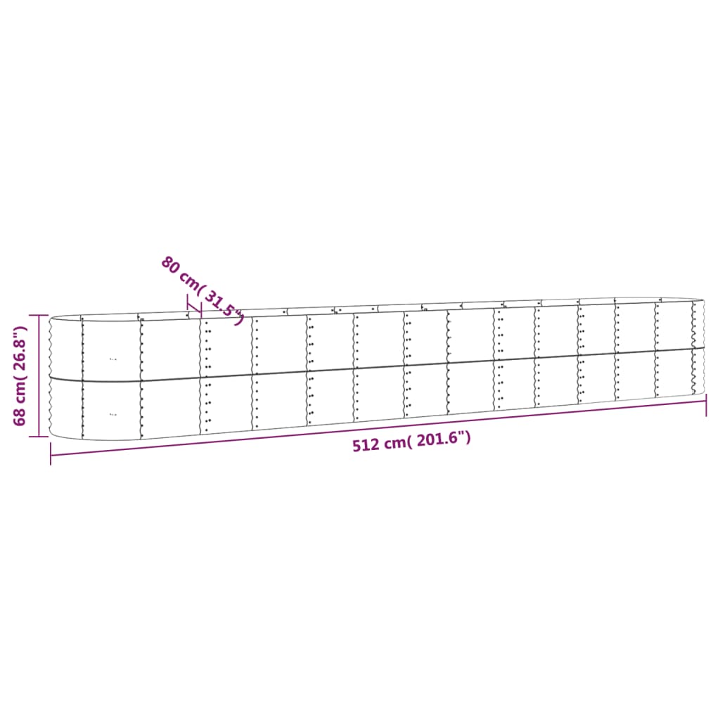 vidaXL Podwyższona donica, malowana proszkowo stal 512x80x68 cm