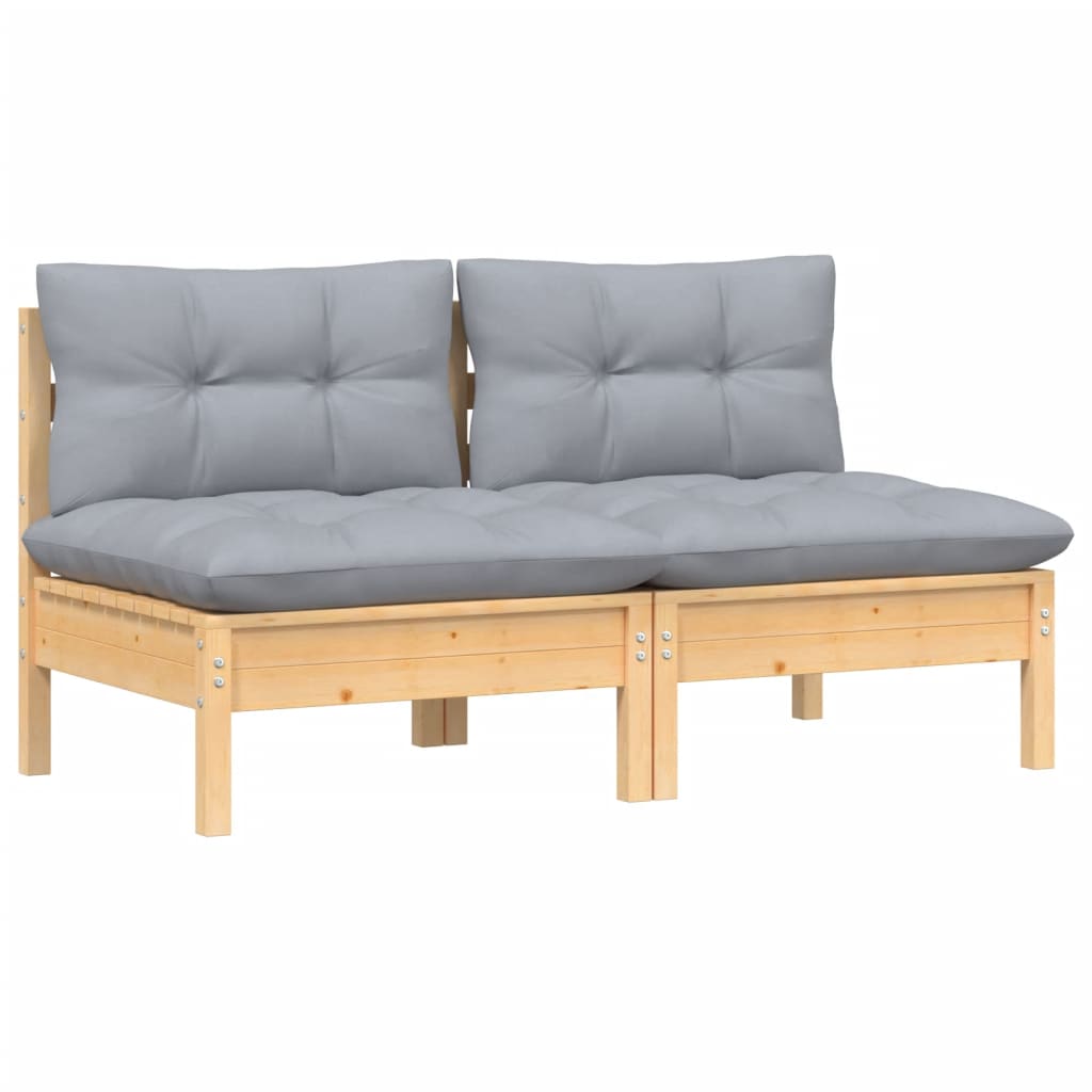 vidaXL 2-osobowa sofa ogrodowa z szarymi poduszkami, drewno sosnowe