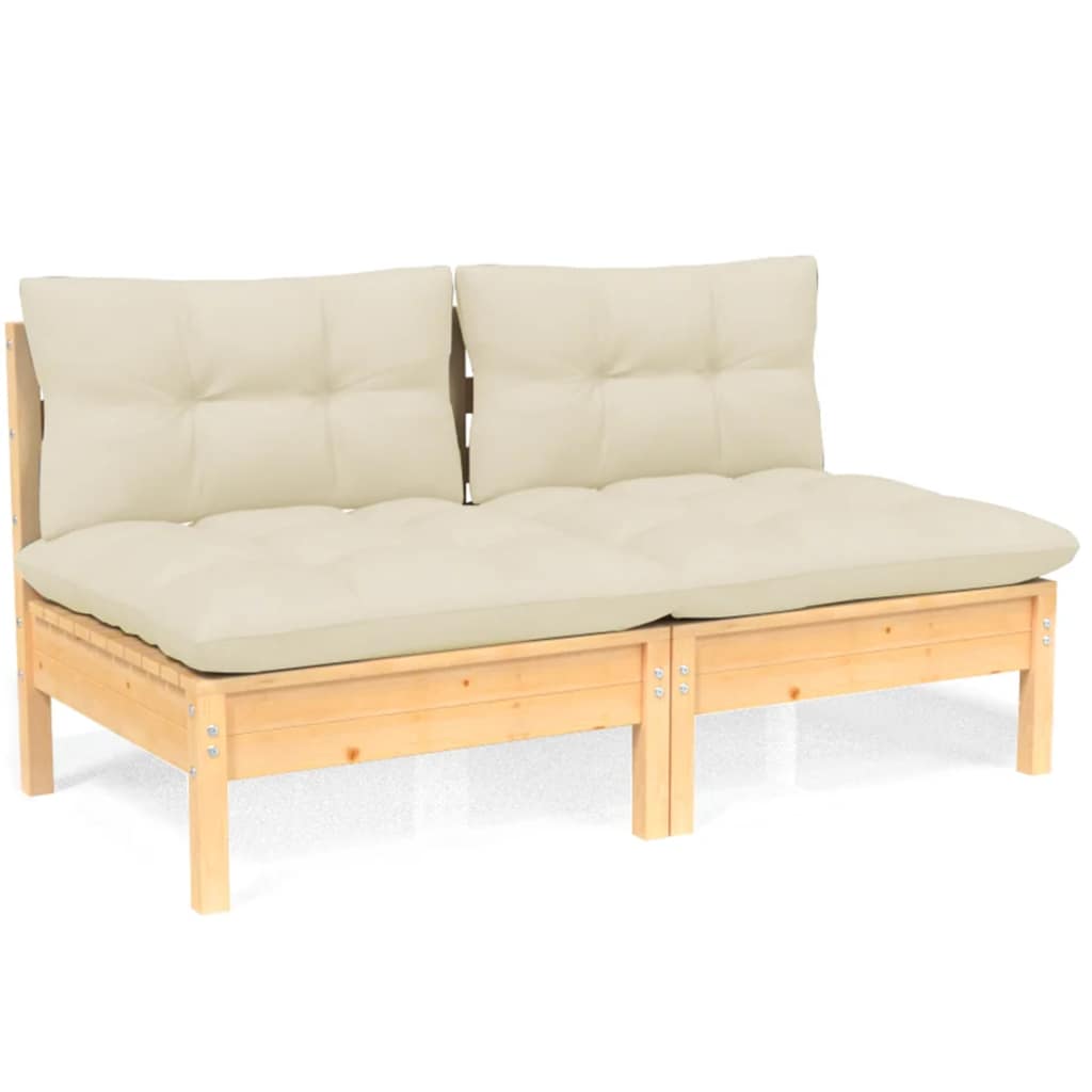 vidaXL 2-osobowa sofa ogrodowa z kremowymi poduszkami, drewno sosnowe