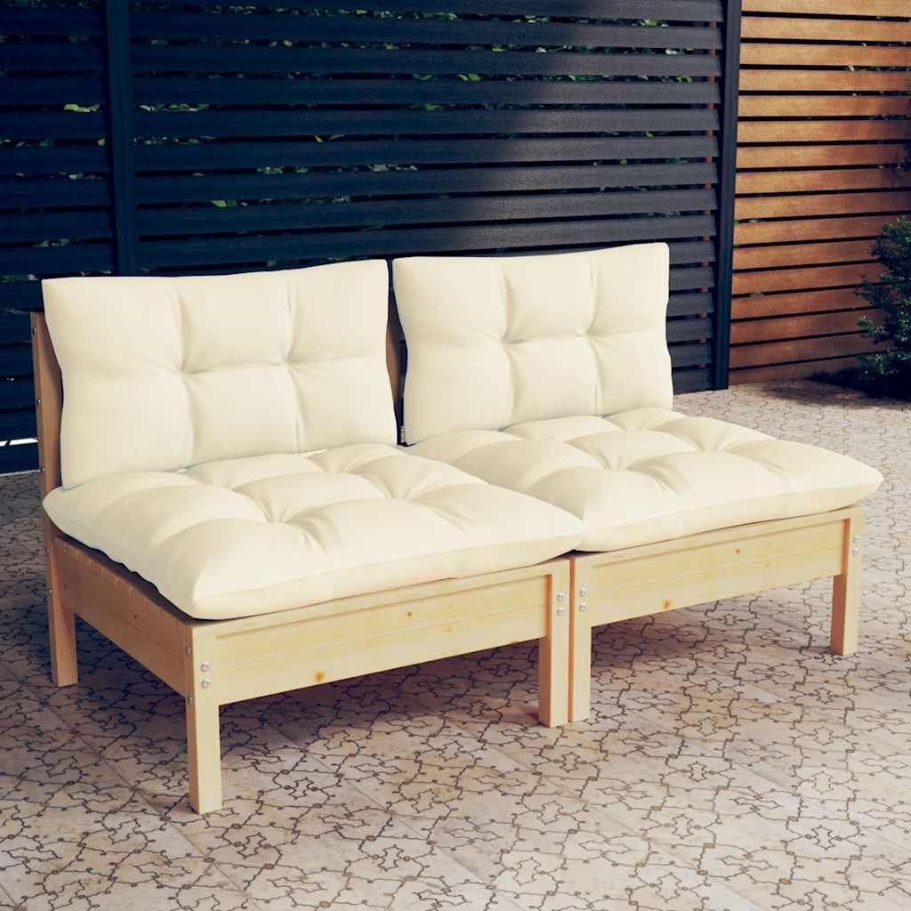 vidaXL 2-osobowa sofa ogrodowa z kremowymi poduszkami, drewno sosnowe